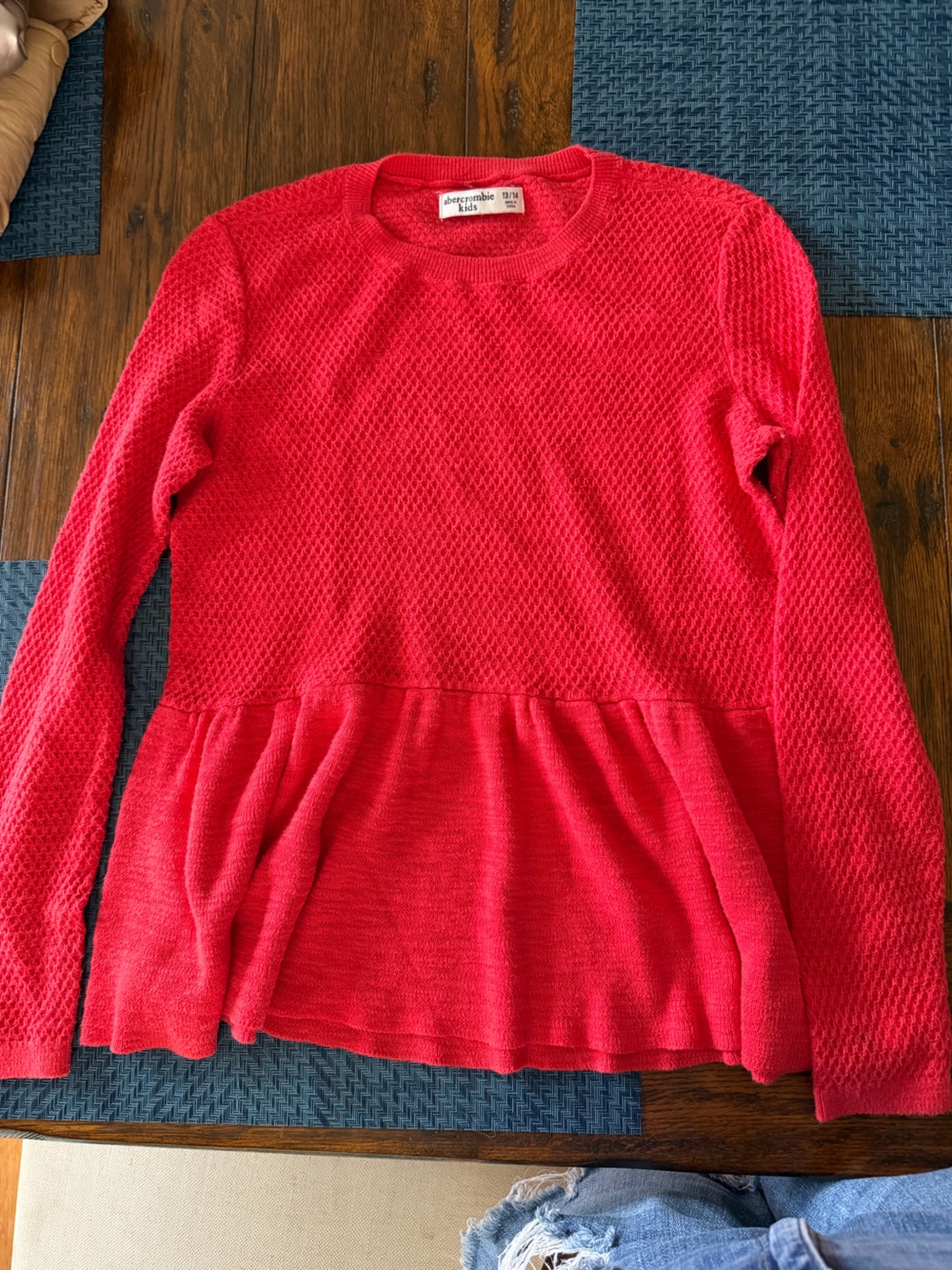 abercrombie kids red textured knit top
